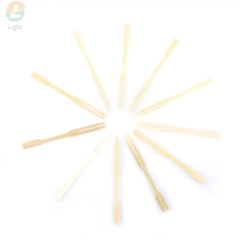 100 PCS Pure Disposable Wooden Fruit Fork Dessert Cocktail Fork Set Party Home Household Decor Tableware Supplies