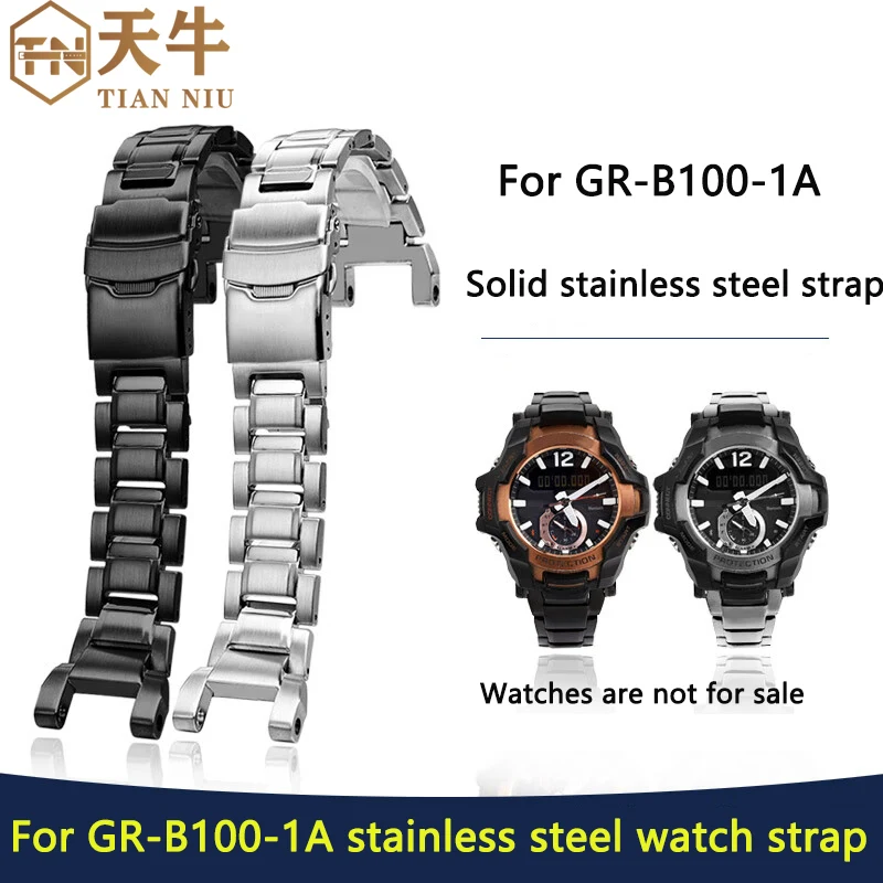 GR-B100 Solid notch stainless steel strap for G-SHOCK Casio watchband   GR-B100-1A strap men's bracelet black/silver Gift tools