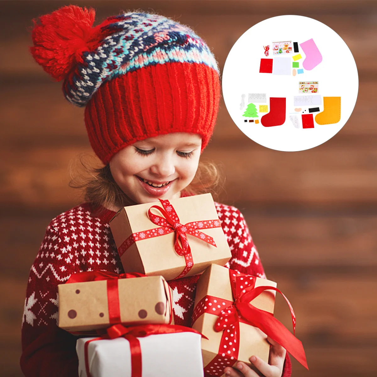 

4Pcs Christmas Sock Material Package DIY Kids Craft Educational Activity Set for Children Handmade Holiday Decor