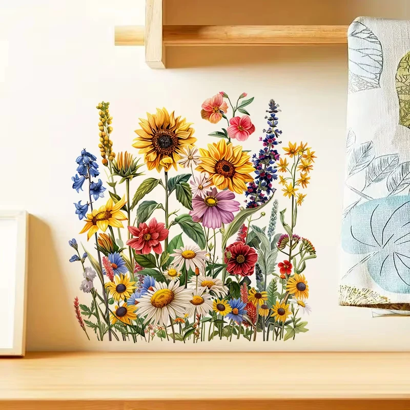 Spring Wild Flower Stickers, Spirng Theme Wall Decal, Bedroom Entryway Living Room Porch Home Decoration Waterproof Decals S777