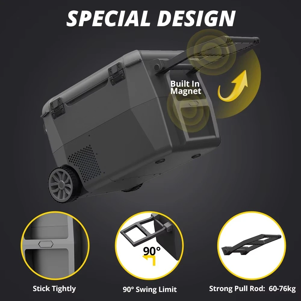 GC45 Dual Zone Portable Car Fridge, 12V 24V Compatible Compressor Cooler Freezer, Trolley Design Vehicle Home Use