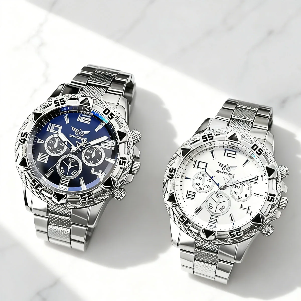 2pcs-Men's Watches Fashion Steel Band Quartz Watch Male Wristwatches Set (Without Box）