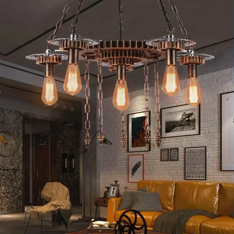 Industrial Wind Retro Chandelier Creative Personality Bar Restaurant Hot Pot Shop Hair Wrought Iron American Loft Lamps