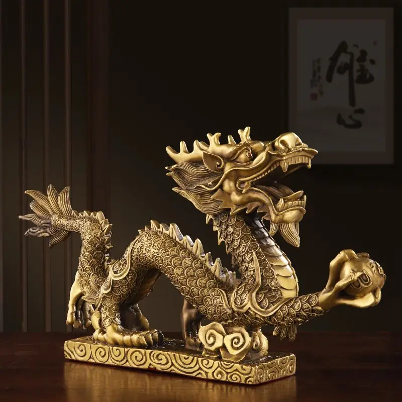 Shanpin Pure Brass Hanlong Ornaments Wanfulong Crafts Twelve Zodiac Dragon Home Office Gifts Factory Wholesale