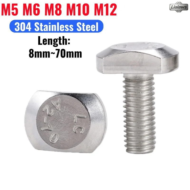1~10pcs 304 Stainless Steel T Shape Hammer Head Screw Bolt T-slotted Slides T-rectangular Hammer Head M5 M6 M8 M10 M12
