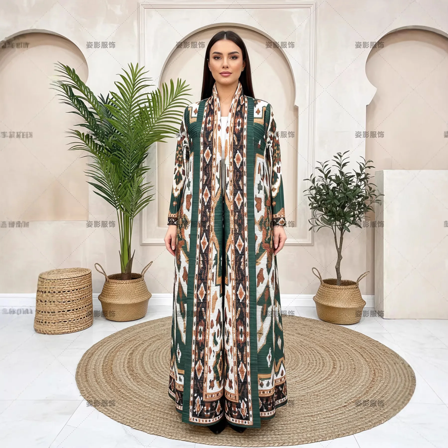 

Miyake Folds 2026 New Printed Robe Women's Loose Fashion Casual Retro Ethnic Style Pleated Cardigan Comfortable Jacket Pleat