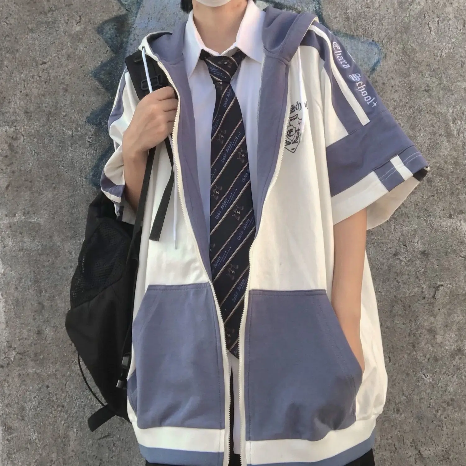 

Summer Short-sleeved Cardigan Hooded Overcoat Couples Loose High Street Personality Casual Sports Simple Jackets Male Clothes
