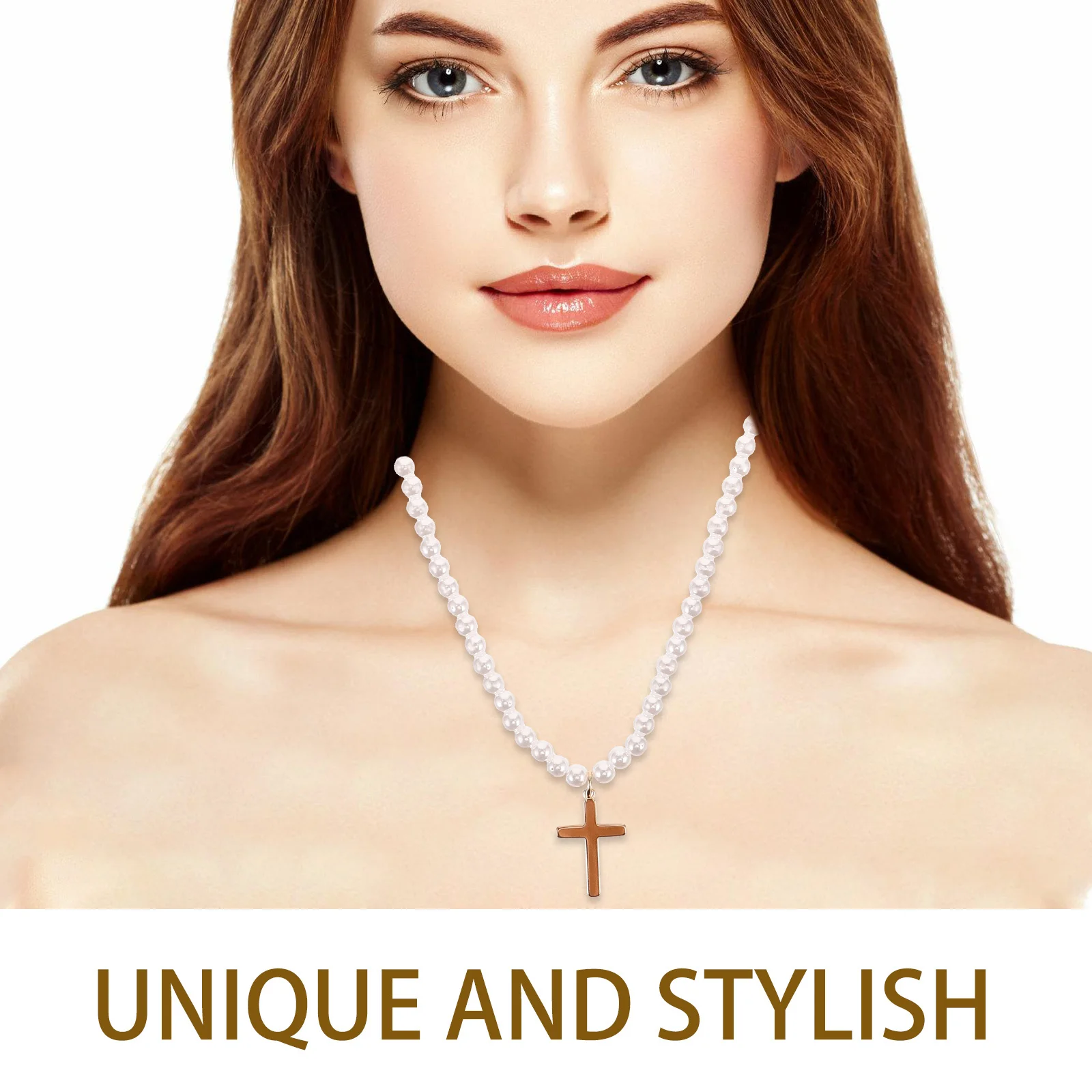 

Pearl Necklace For Women Cross Pendant Dainty Minimalist Chain Trendy Statement Gold Sophisticated Versatile
