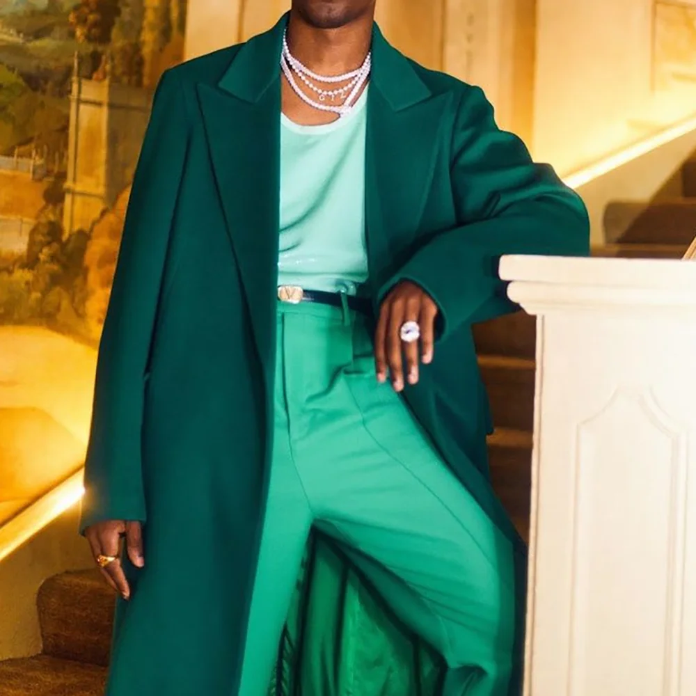 

2 Pieces Men's Suits Long Coat Pants Elegant Business Casual Work Commute Social Party Male Clothing