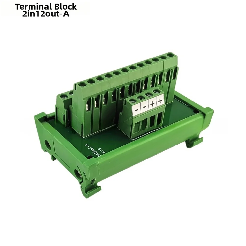Green PVC Power Splitter Terminal Block For 35mm DIN Rail Featuring 2 Input 12 Output Design For Industrial Control Panels