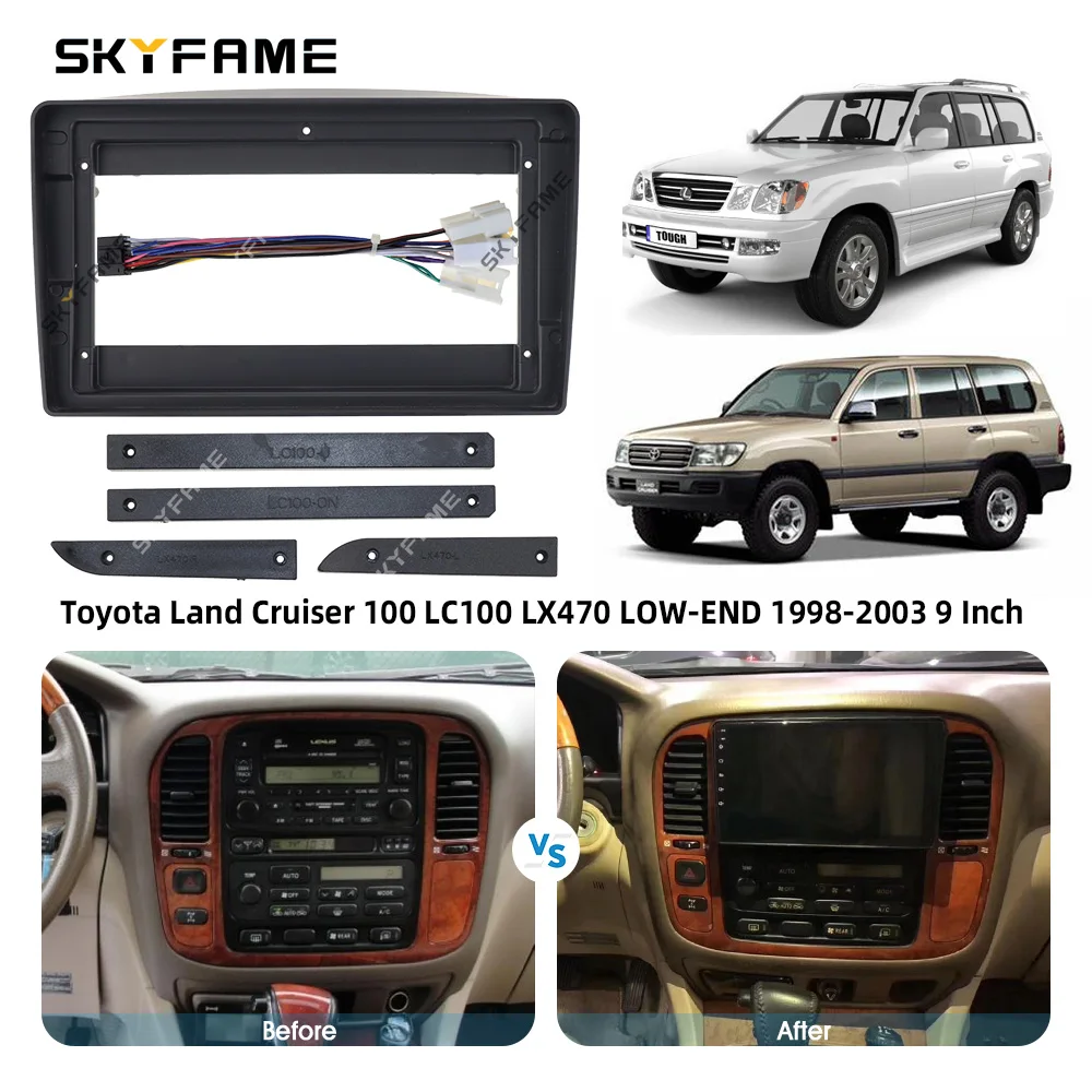 SKYFAME-Kit Adaptador Fascia Quadro de Carro, Caixa Canbus, Rádio Android, Montagem De Traço, Kit De Painel Para Toyota Land Cruiser 100, LC100, Lexus LX470