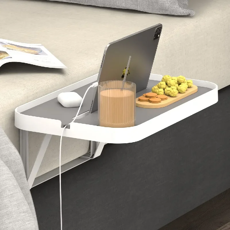 Portable Bedside Shelf for Bed Metal Bed Shelf Nightstand Tray for Platform Bed with Cup Holder, Cable Organizer, Mute Design