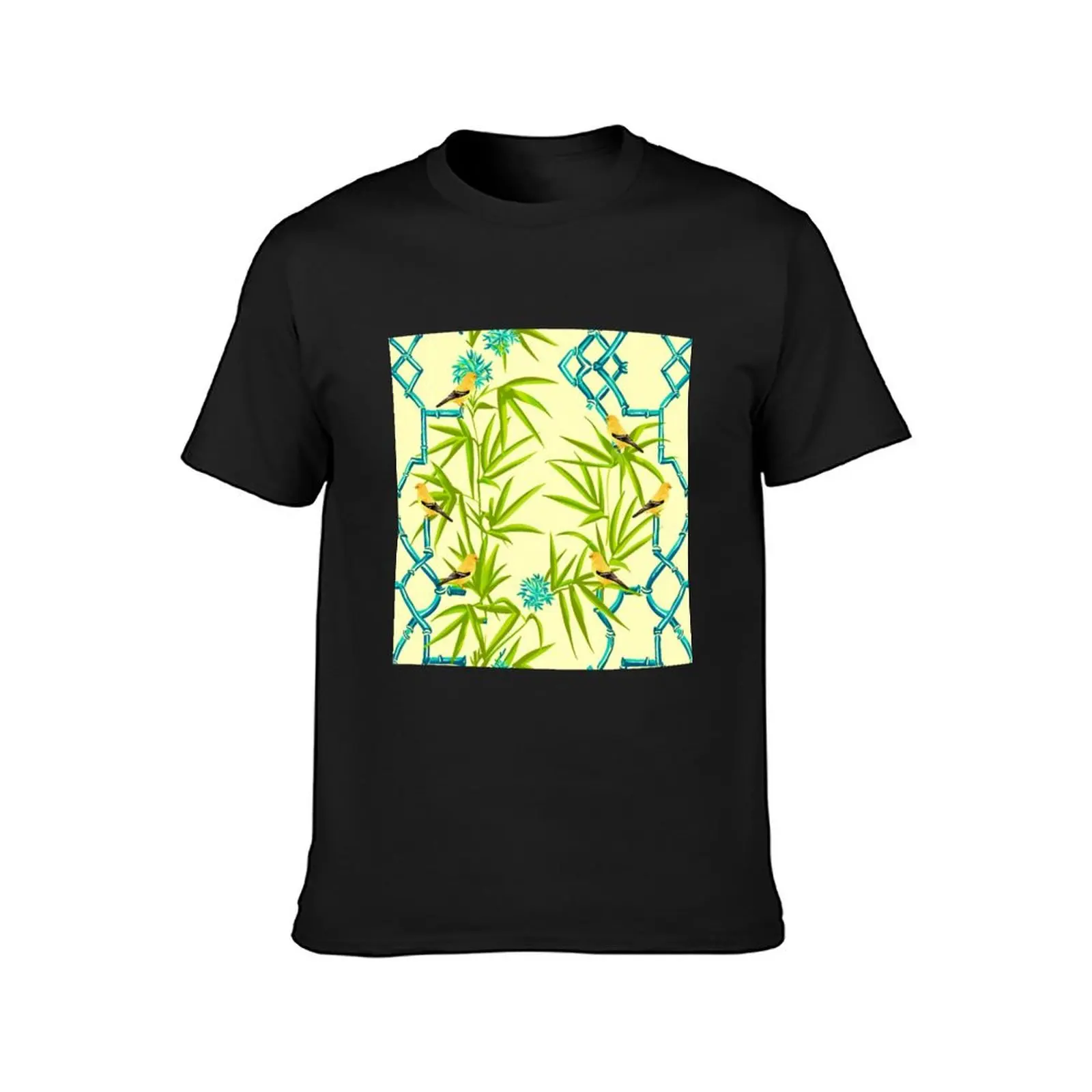 Bamboo chinoiserie lattice and birds T-Shirt customs design your own tops mens clothes