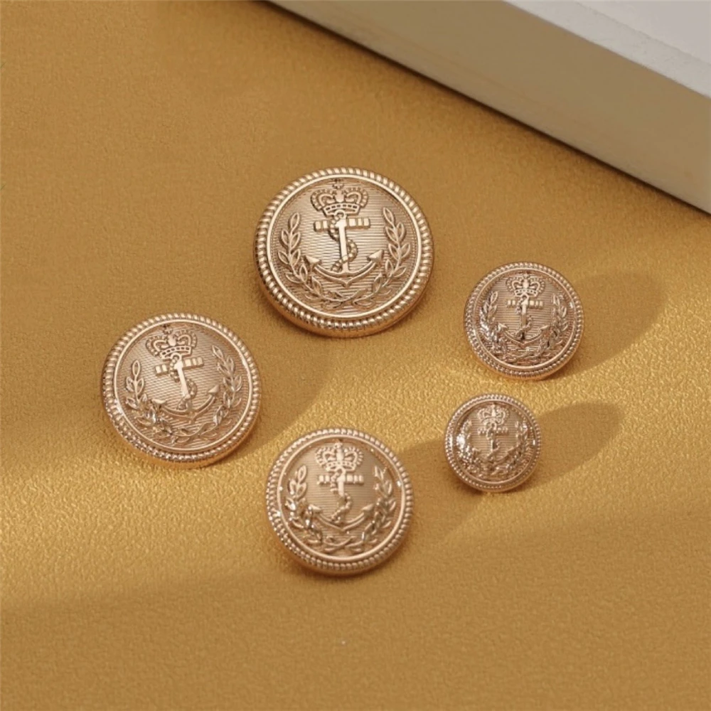 FCXDG Vintage British Style Clothing Buttons Wheat Anchor Crown Design Gold Jacket Buttons College Style Handmade Sewing Buttons