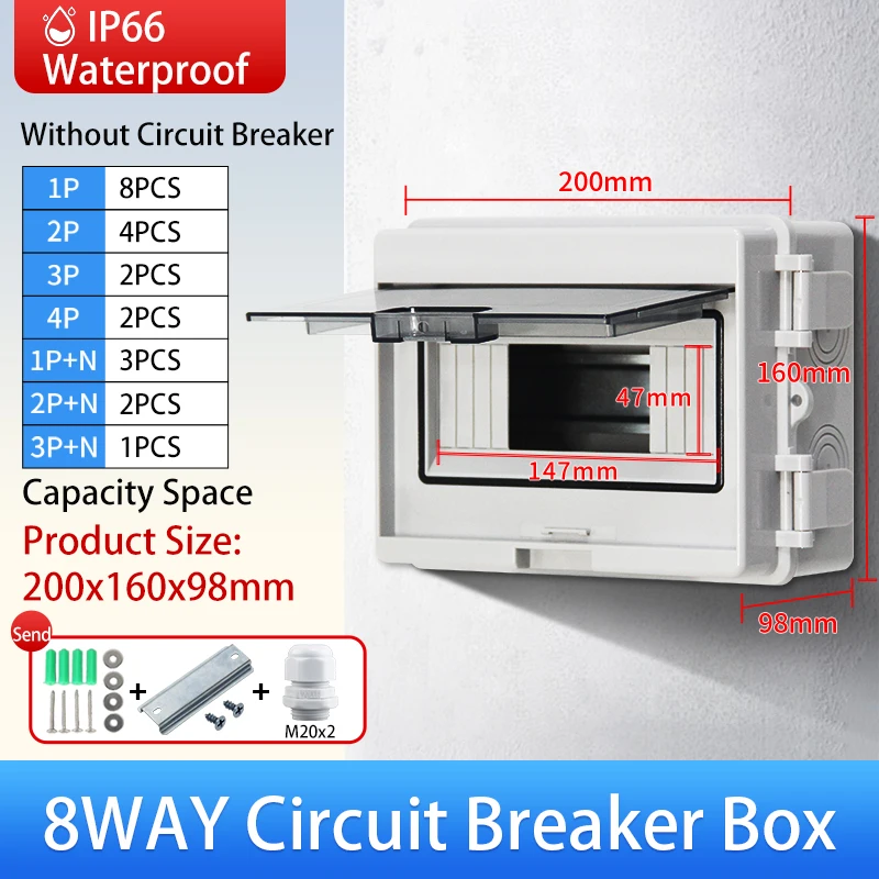 HT-serie IP65 Mcb Breaker Box Distributiebeschermingsbox Levering Elektronische Din Rail-behuizing voor stroomonderbreker aan de muur