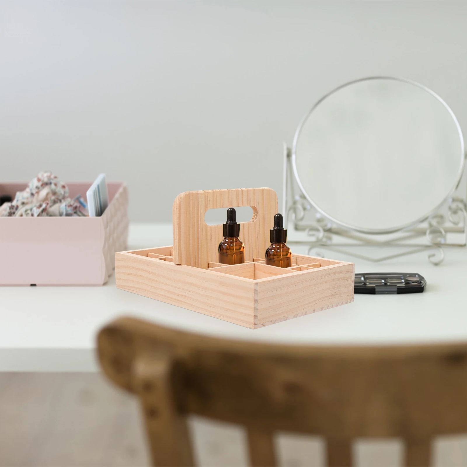 

Wooden Essential Oil Bottle Case -Friendly Detachable Handle Storage Organizer Display Stand For Aromatherapy Bottles