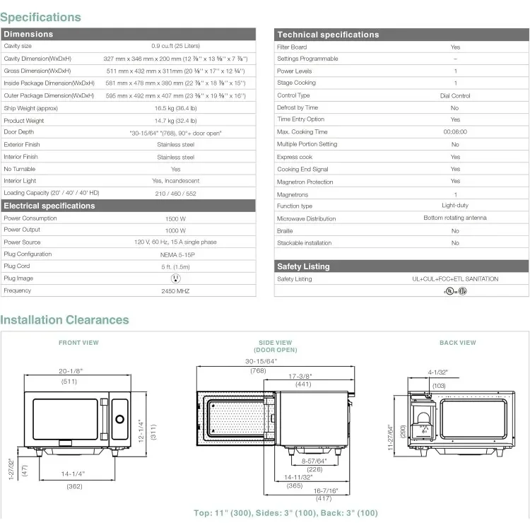 Equipment 1025F0A Countertop Commercial Microwave Oven with Dial, 1000W, Stainless Steel.9 CuFt