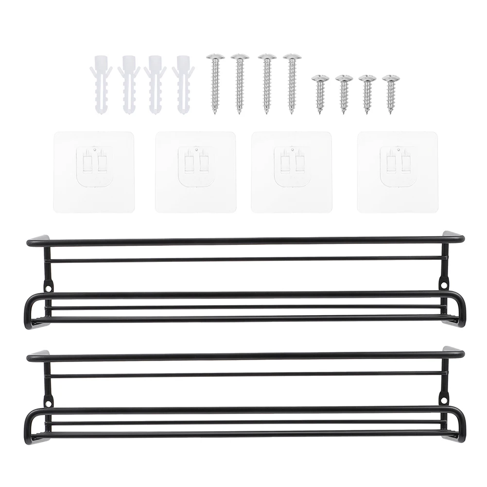 

2 Pieces Black Iron Spice Bottle Storage Mount Hanging Condiment ganizer Space Saver Kitchen Bathroom Shelf