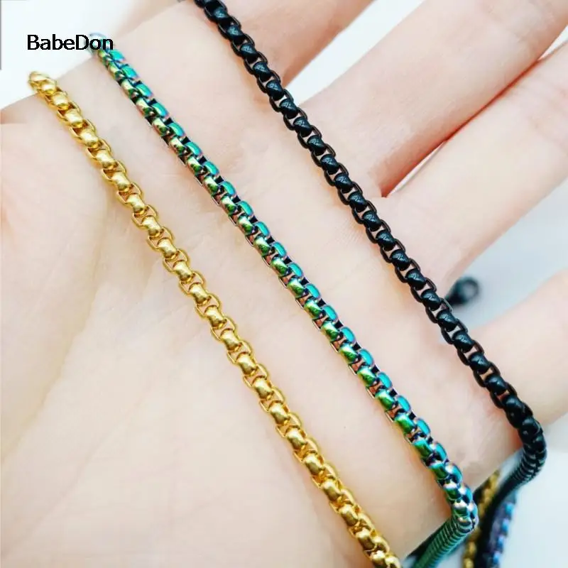 BabeDon 2MM 2.5MM 3MM Box Chains Stainless Steel Necklace DIY Long Necklaces Jewelry for Women Men Statement 45CM-75CM