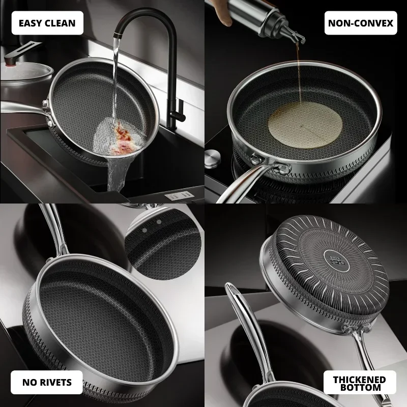 Nonstick Frying Pan 316L Medical Antibacterial Stainless Steel Pan 28/30/32cm Kitchen Nonstick Cooking Pan  Induction