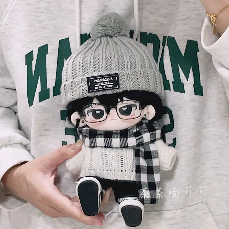 20cm Doll Clothes Gray Wool Hat Cool Artistic Style Suit Cotton Doll Clothes Fat Body Can Be Worn Fans Children Dolls Cute Gifts