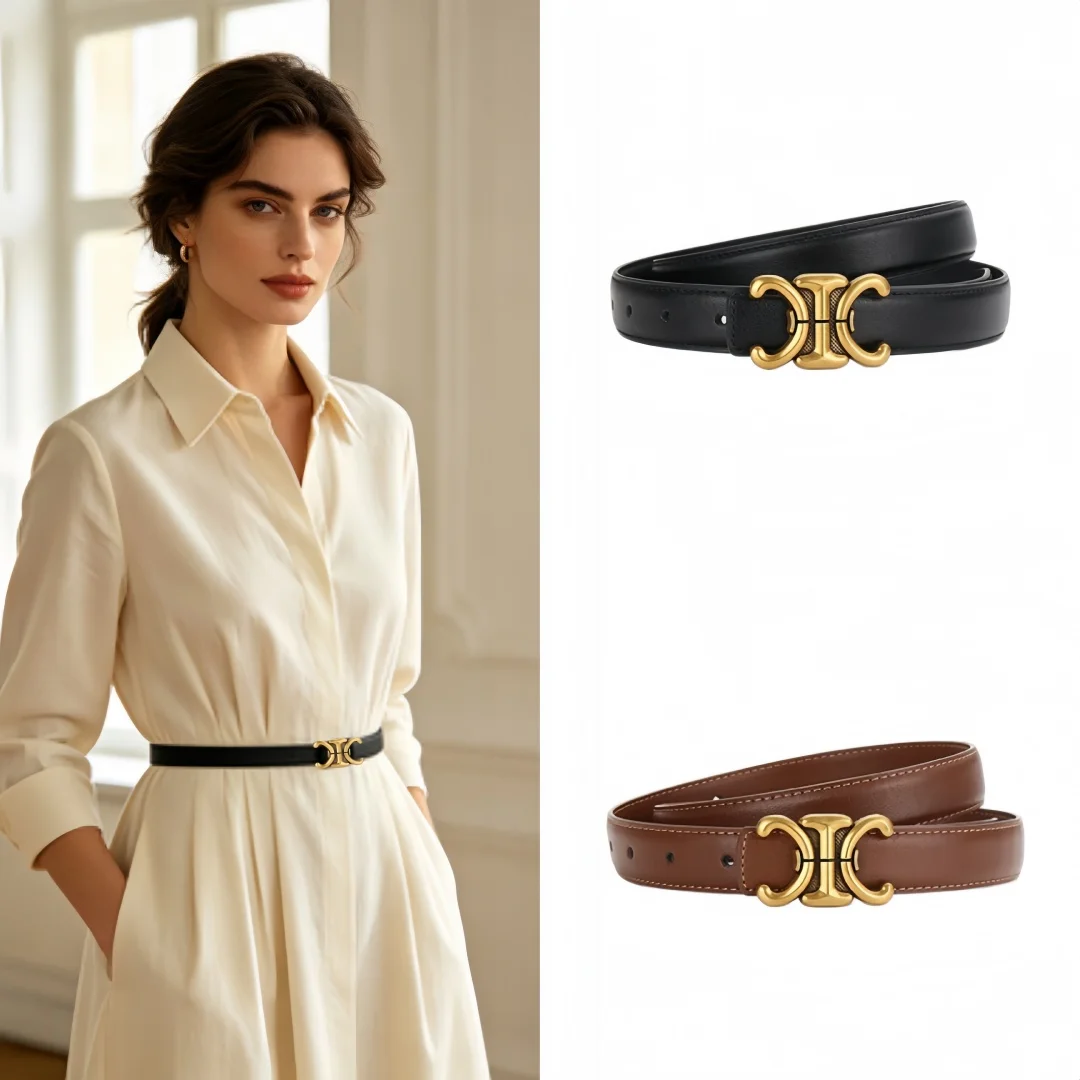 Women Slim Black Leather Belt, No Buckle Design, Simple Waist Strap for Dresses Shirts, Ladies Decorative Waistband Daily Wear