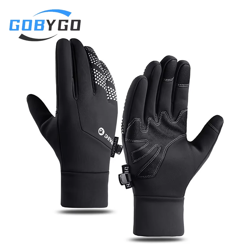 GOBYGO 1Pair Winter Cycling Gloves Warm Outdoor Sports Touch Screen Fishing Climbing Double Sided Waterproof Gloves Men Women