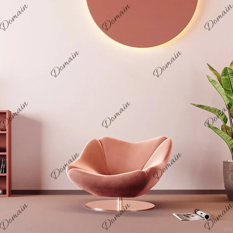 Designer Nordic Pink Chair Fiberglass Leisure Chair Petal Rose Fabric Rotating Chair