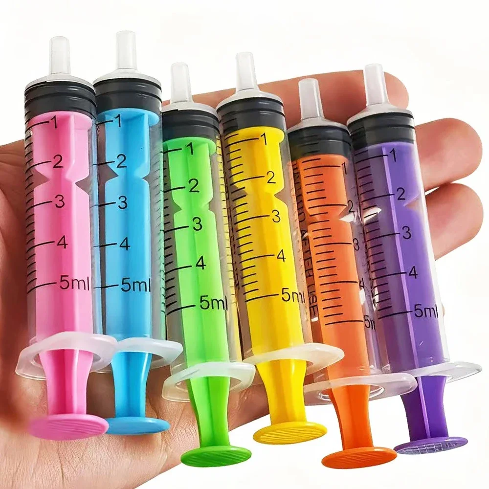 5/10ml Colorful Animal Liquid Plastic Feeding Syringe Straight Mouth Measuring Scale Rubber Stopper Use Feeding Disposable