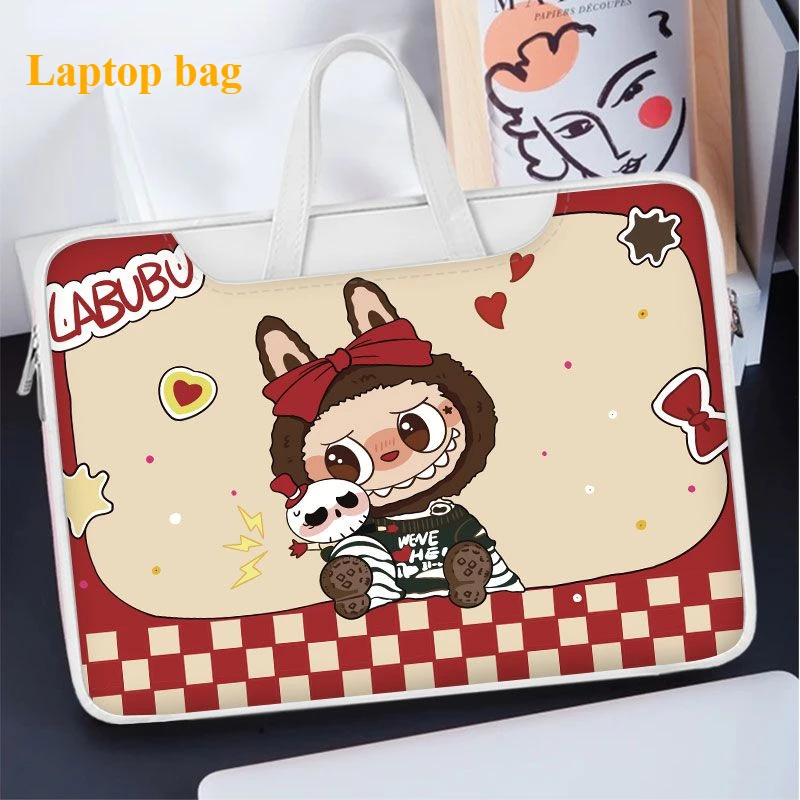 Labubu animation peripheral cartoon printed student portable shock-absorbing anti-fall high-looking PU computer storage bag gift