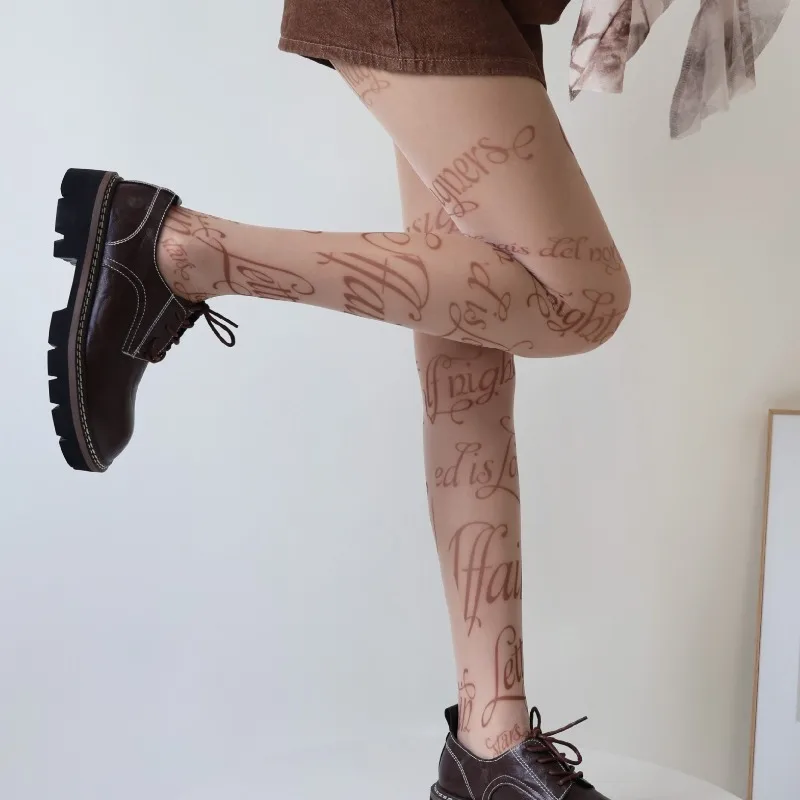 Letter Printed Fashion Stockings Women's Stretch Tights Female Spring Summer Bottoming Leggings Punk Style Pantyhose Ladies Y2K