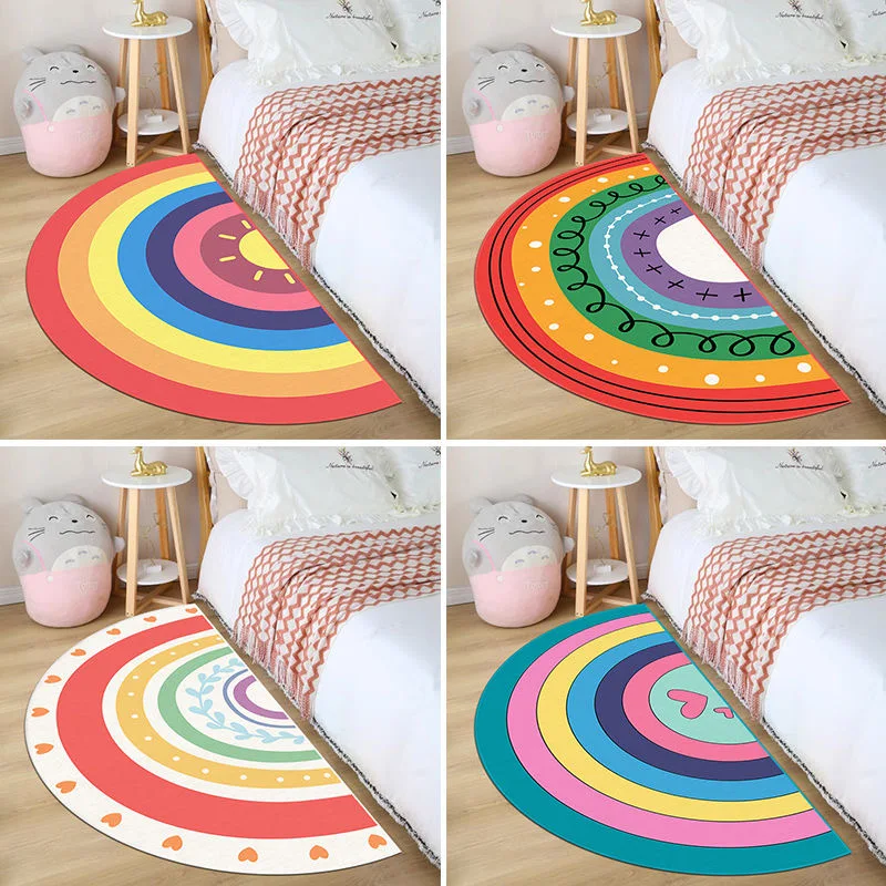 

Semicircle Colorful Rainbow Rugs for Bedroom, Bedside, Soft Flannel Mat, Cloakroom, Non-slip Rug, Washable Carpets for Living Ro