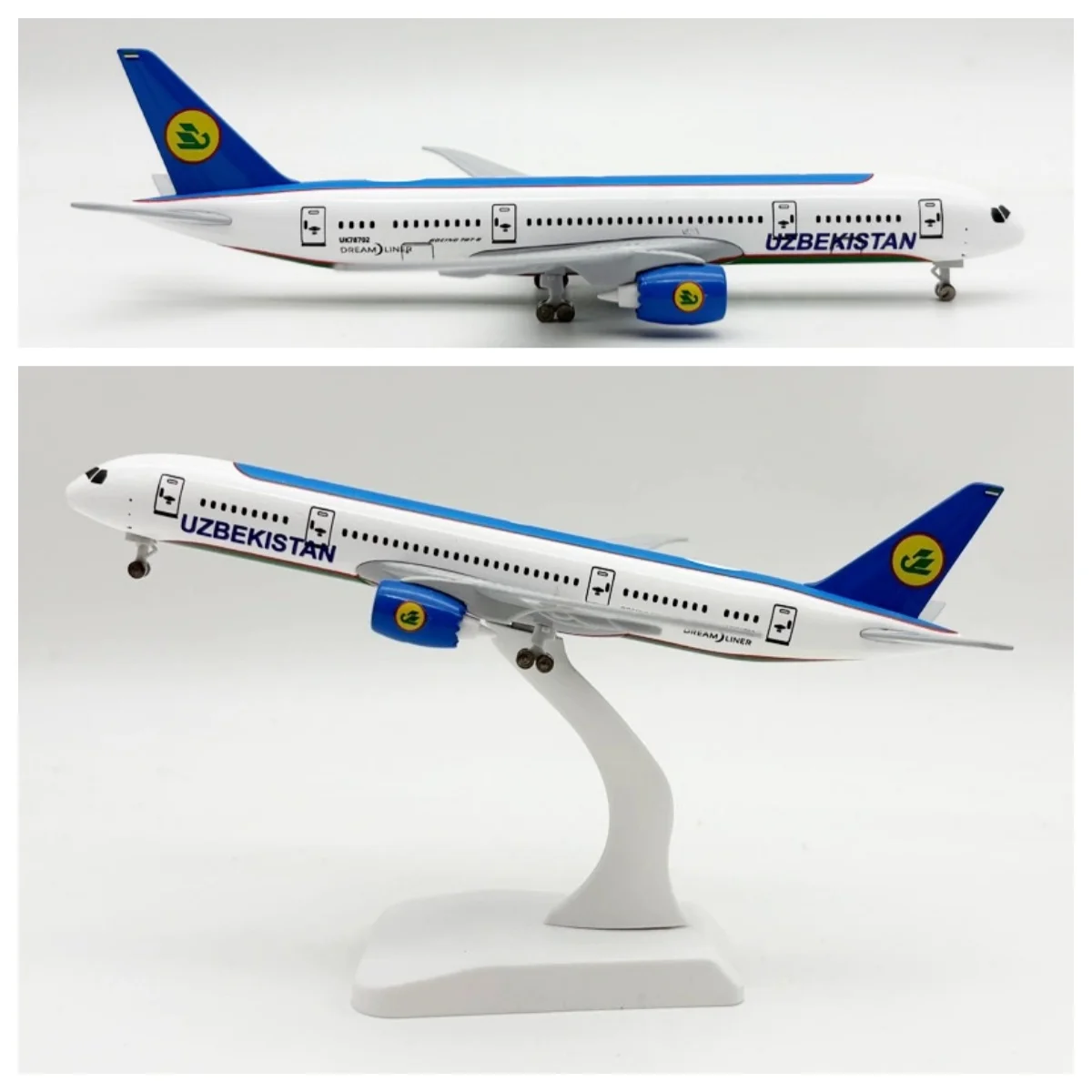 

20CM Alloy airplane Model Uzbekistan Airways B787 Replica Simulation aircraft Children educational toys Collection gift