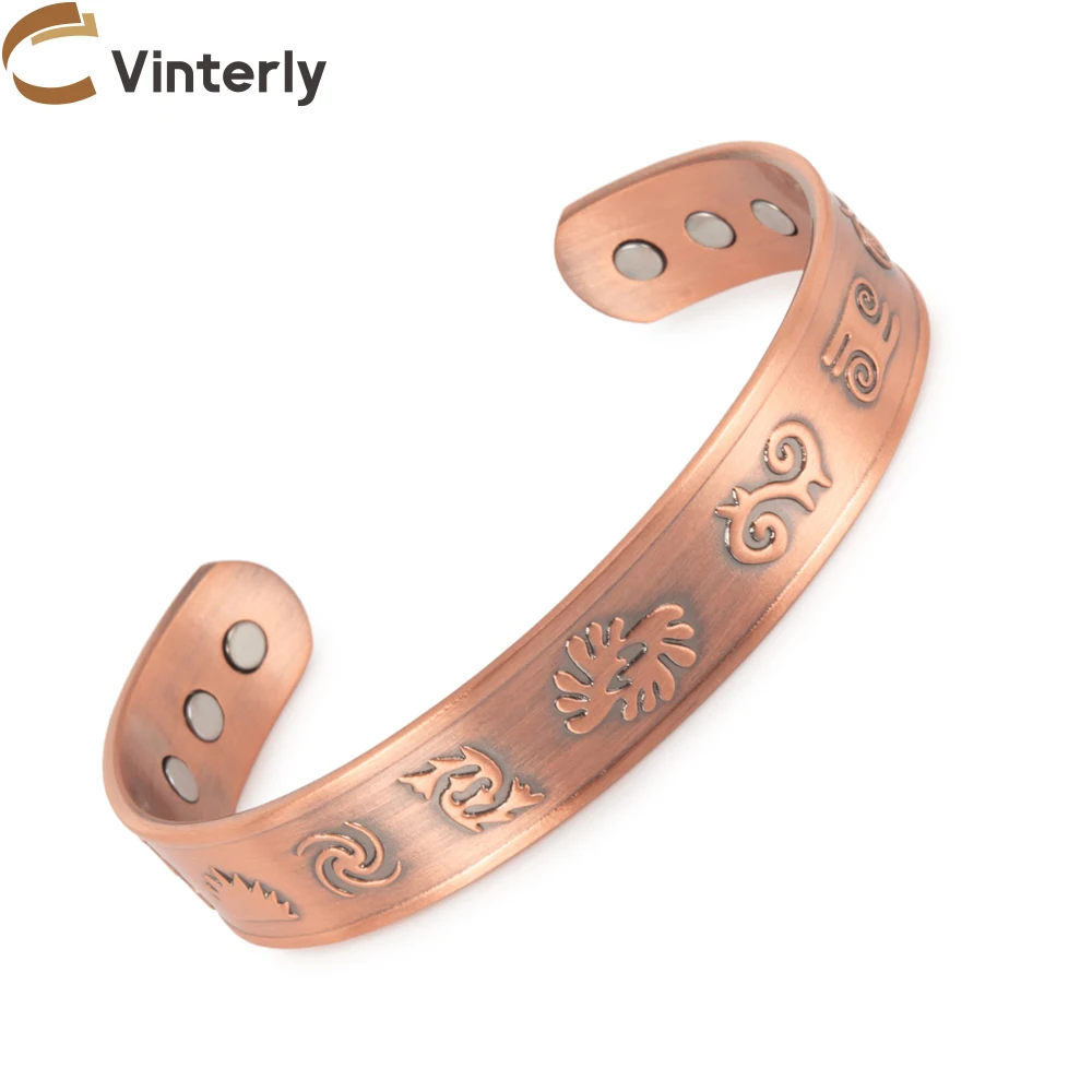 أساور من النحاس النقي Vinterly سوار مغناطيسي قابل للتعديل لتخفيف الآلام والتهاب المفاصل والصحة مجوهرات طاقة عتيقة قابلة للتغيير
