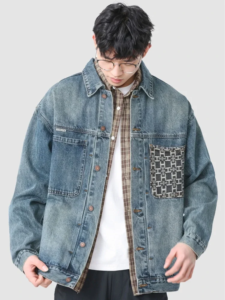 Jaket Denim Longgar Musim Gugur Pria Vintage Pakaian Pria Pengiriman Cepat Mantel Koboi Rock untuk Pria Harga Terjangkau Pakaian Korea Populer yang Stylish