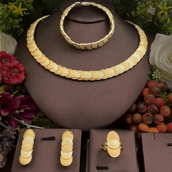 Italian Ladies Jewelry Necklaces And Earring Set Round Design Earrings Bracelet Party Gifts for Wedding Dubai Jewelry Set