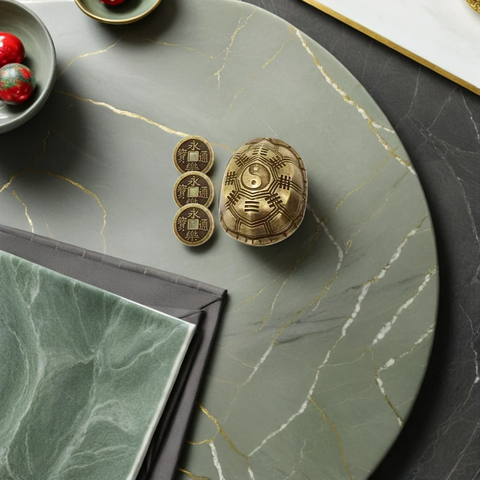 

1Set Retro Turtle Shell Handicraft Vintage Brass Sculpture Desk Ornament Chinese Decor Living Room Decoration Desk Ornaments