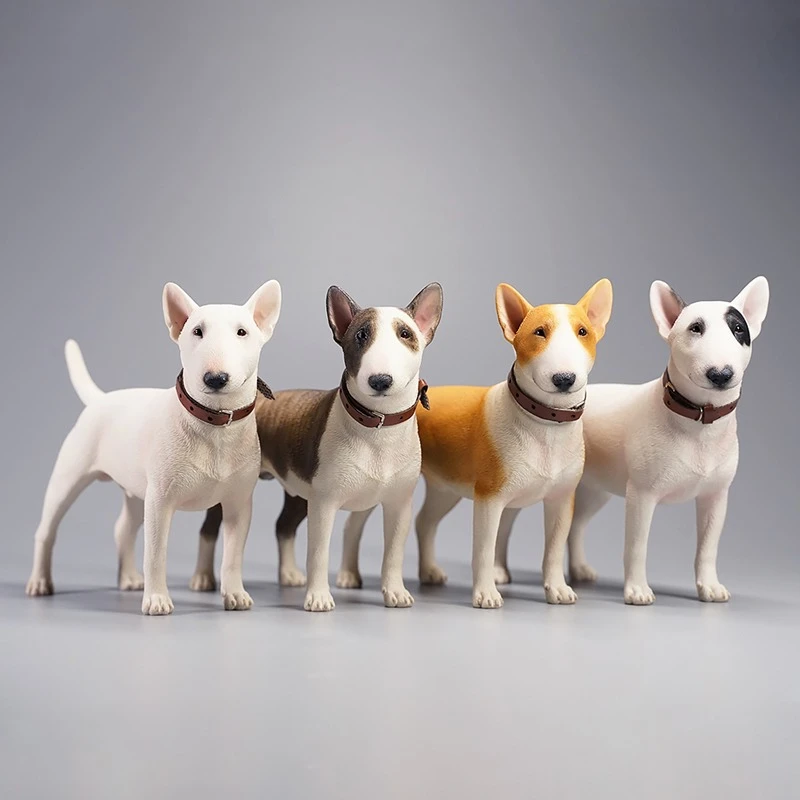 JXK 1/6 skala żywica Bull Terrier Model symulowany model zwierzęcia zabawki z kołnierzem model figurki akcesoria