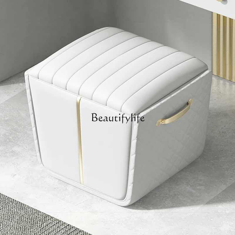 

Italian light luxury bedroom dressing stool sofa leather soft bag modern makeup stool