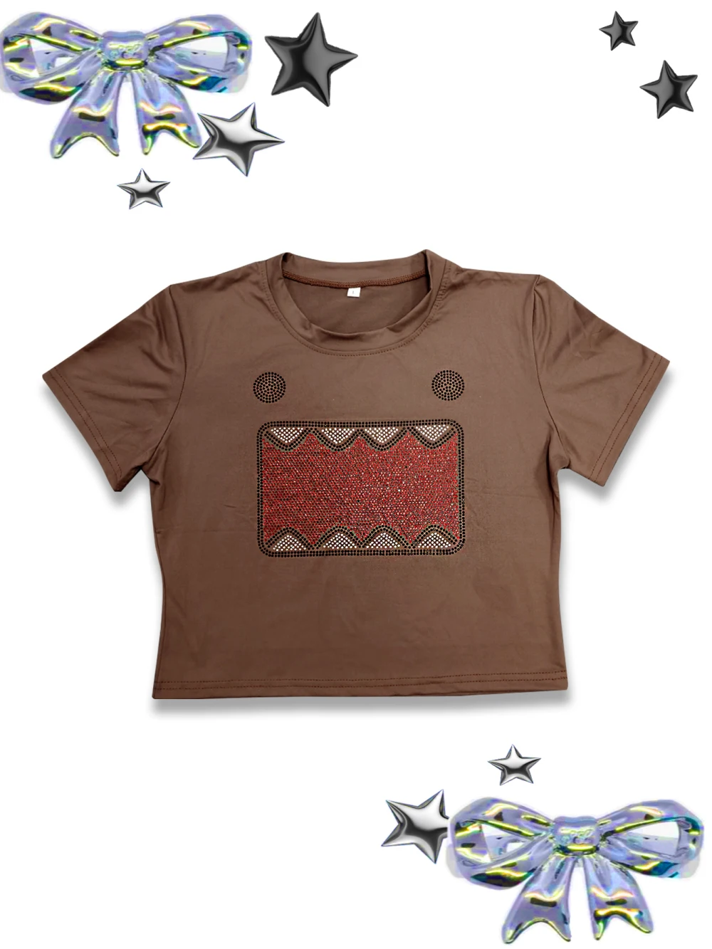 New Summer Y2K Hot Diamond Mocha Army Pattern Short Sleeve Spicy Girl Top Retro Cute Cartoon Flash Diamond Street Trendy Niche
