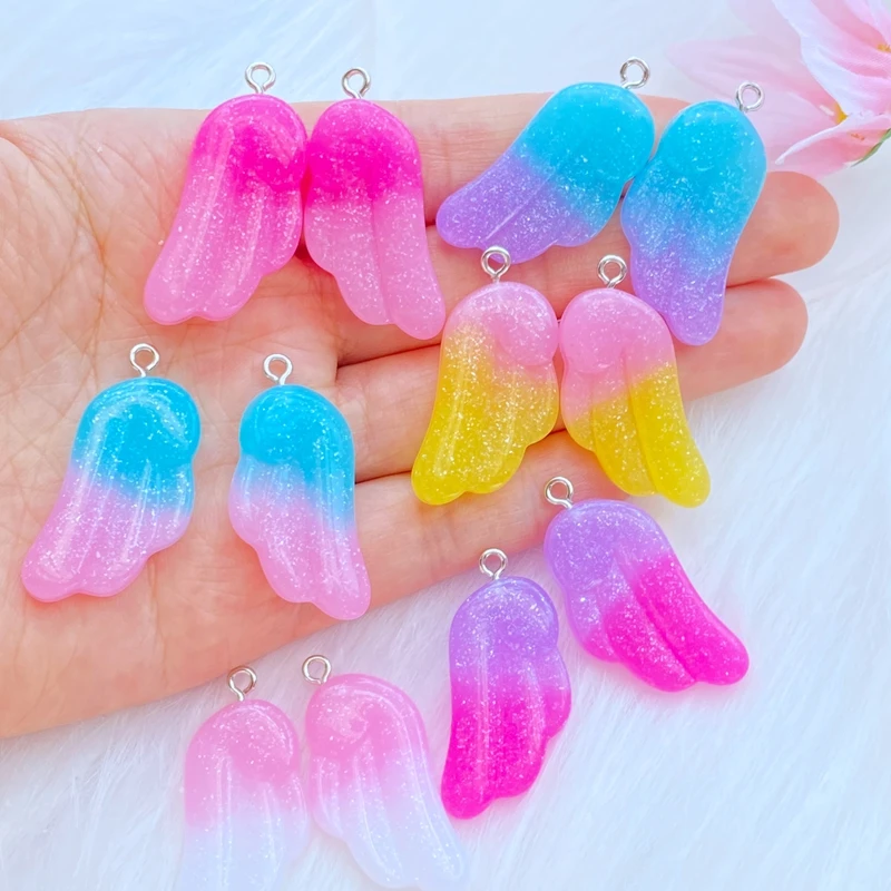 10Pcs New Mixed Cartoon Mini Bicolor wings Flat Back Resin Cabochons Necklace Pendant Keychain Charms DIY Decoration