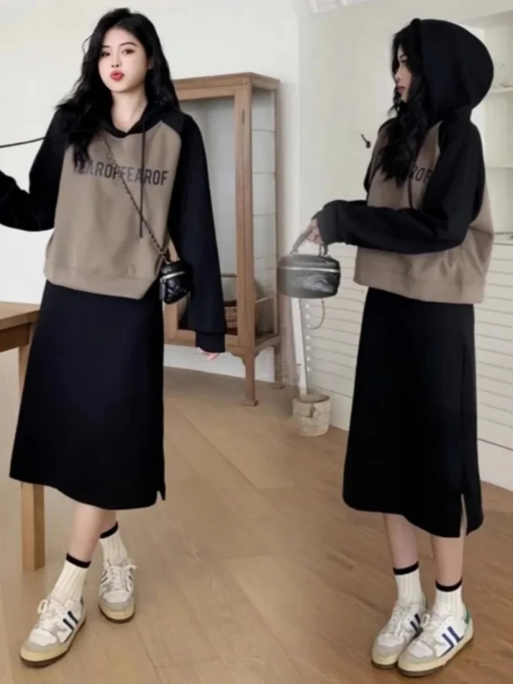 

Повседневное платье-свитшот больших размеров для женщин, свободный крой, скрывающий недостатки фигуры, комплект из двух предметов, удобный, модный, в корейском стиле, осенний...