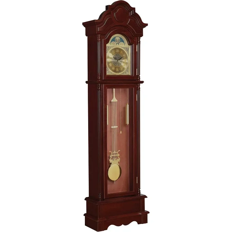 Coaster Home Furnishings Grandfather Clock with Chime Brown Red and Clear, Cherry, 10