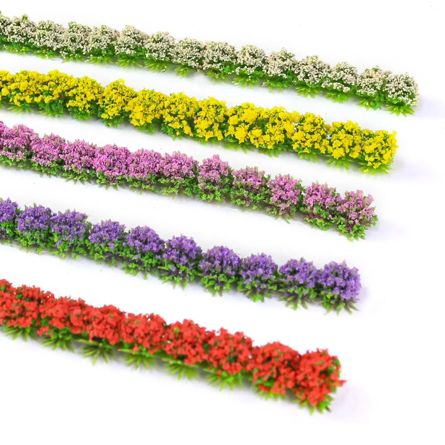 Artificial Plants Miniature Flower Cluster Plastic Shrub Strip for HO N Garden Decor/Sandtable Landscape/Diorama/Train Layout