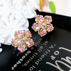 Бижутерия Luxury Flower Tassel Earrings For Women Shiny Crystal Sweet Cherry Blossom Earrings Fashion Girl Party Jewelry