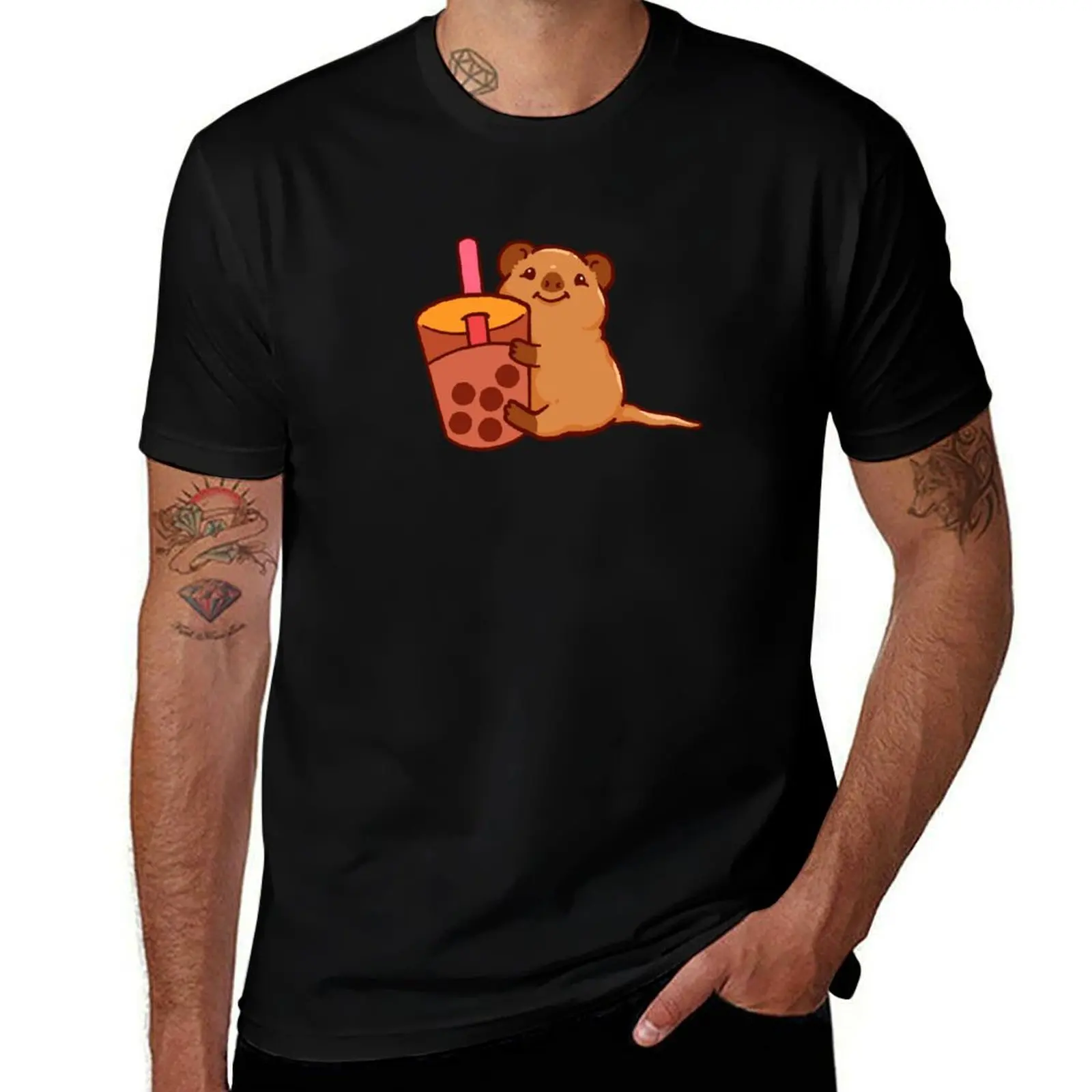 Camiseta con estampado de quokka con té boba, camiseta de dibujos animados de quokka, camiseta con estampado de té de burbujas para hombre, camisetas gráficas para hombre