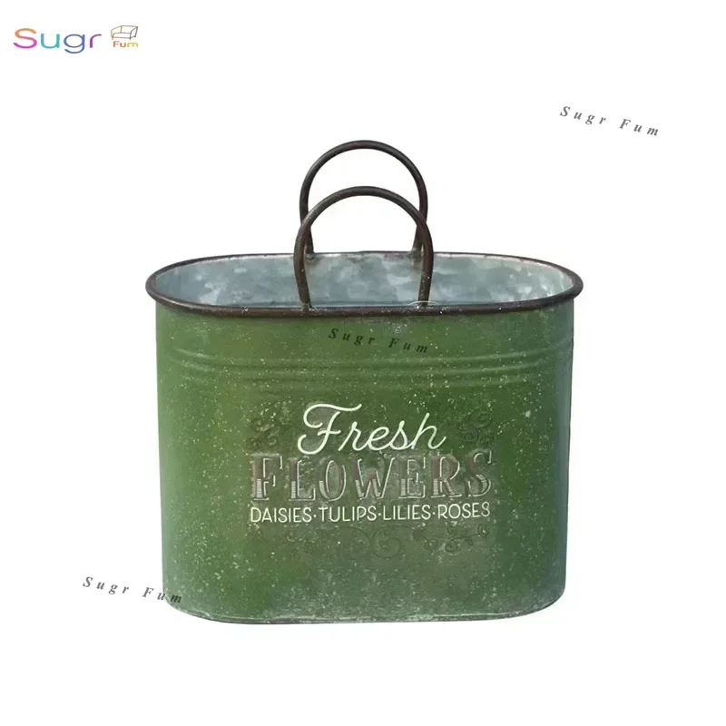 

- New wrought iron retro green flower pot flower bucket garden window home living room balcony decoration ornaments