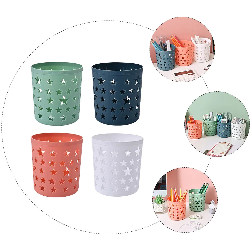 

4pcs Storage Cylinder Pp Plastic Desktop Organizer For Pens Stationery Cosmetics Sundries Hollowed Container Office Home Use