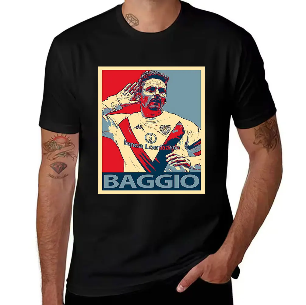 T-shirt en pur coton pour homme, imprimé Roberto Baggio, tee-shirt décontracté rétro pour les fans de football