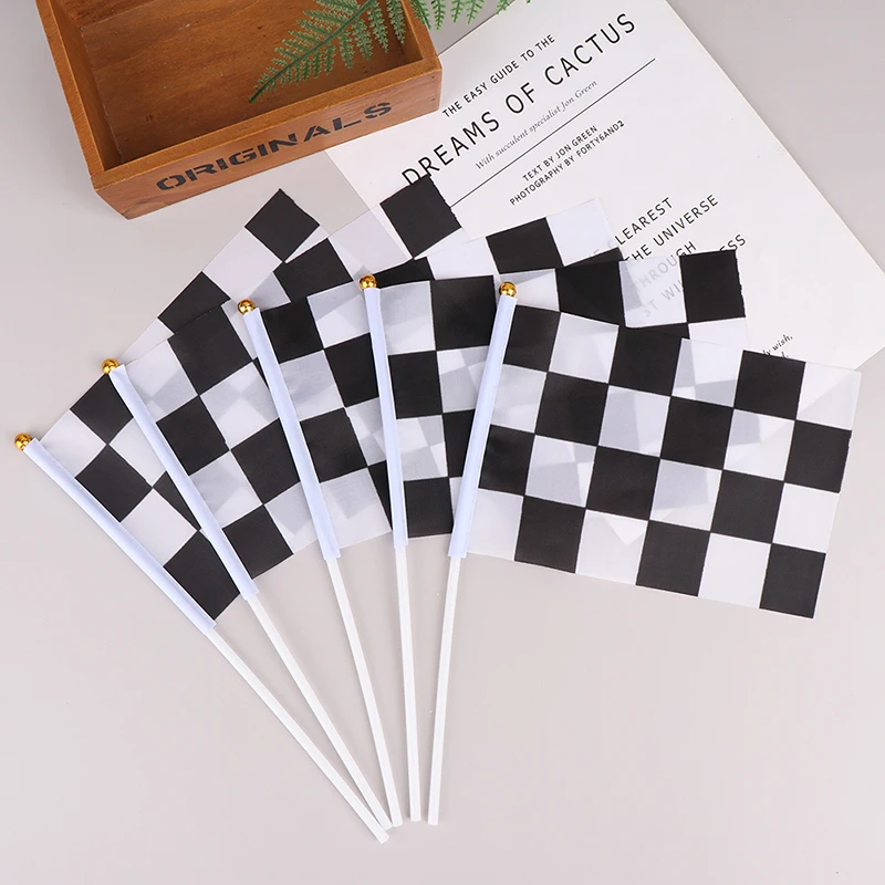10Pcs Checkered Black And White Pennant Banner Racing Flags Stick Racing Traffic Cones Signal Flags Racing Car Party Supplies